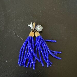 Royal Blue Beaded Tassel Earrings